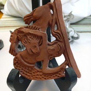 Vintage Terracotta Hanging Handcarved Mermaid & Goat